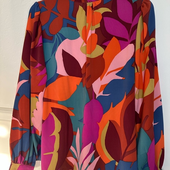 EASEL BOHO MULTI ABSTRACT LEAF PRINT LONG SLEEVE BUTTON-UP TOP M - Picture 5 of 11